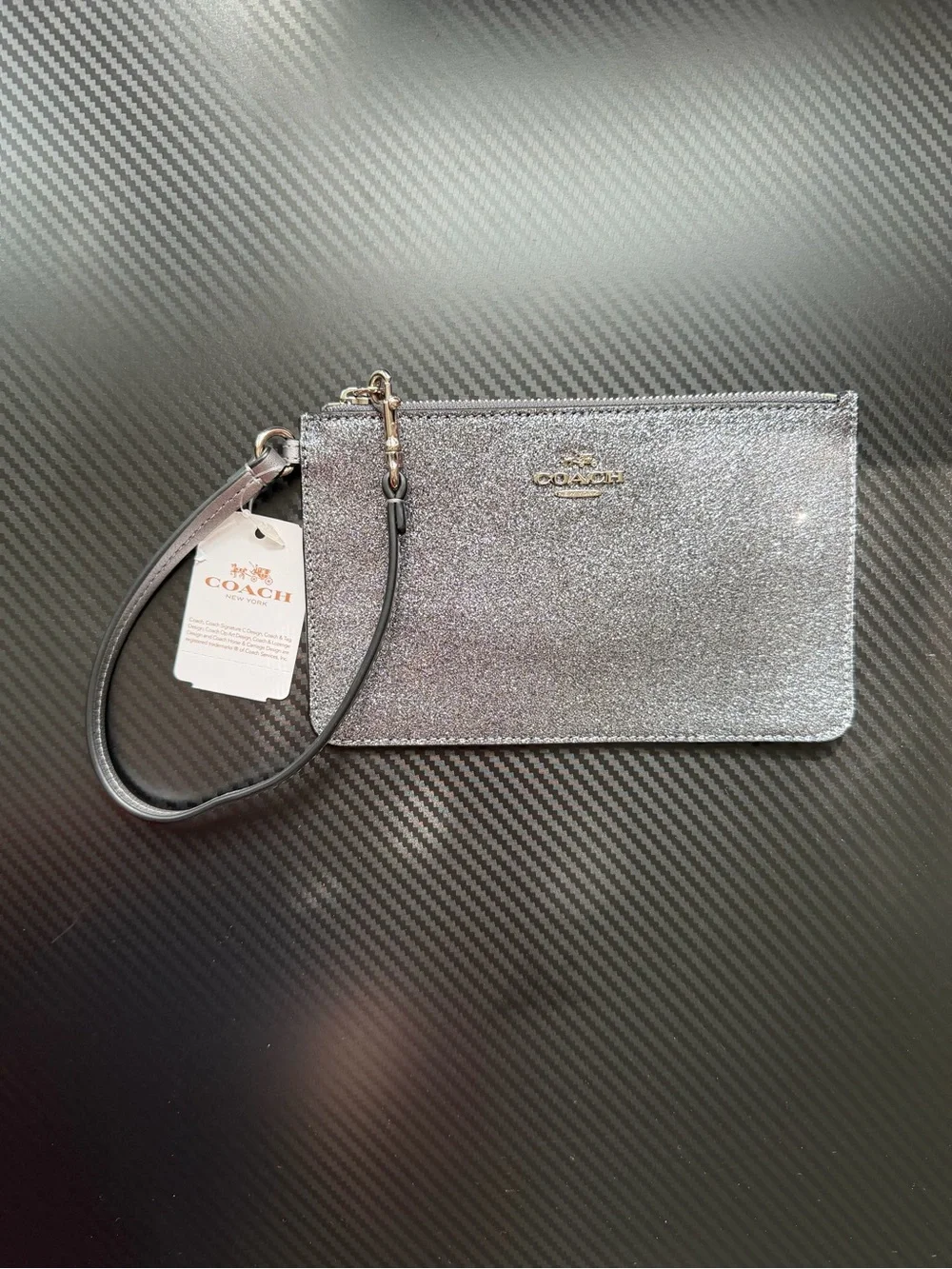 NWT Coach F64670 Silver Gunmetal Glitter Wristlet MSRP $85
